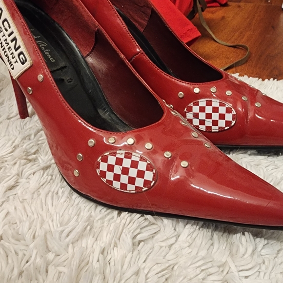 Michael Antonio Red Patent Heels with Checkered Accents - Picture 4 of 4
